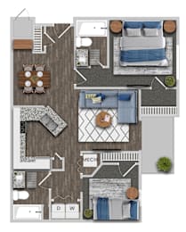 2 beds, 2 baths, 1,008 sqft, $1,400
