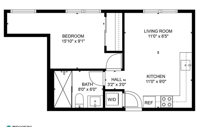 1 bed, 1 bath, 379 sqft, $1,750, Unit 304