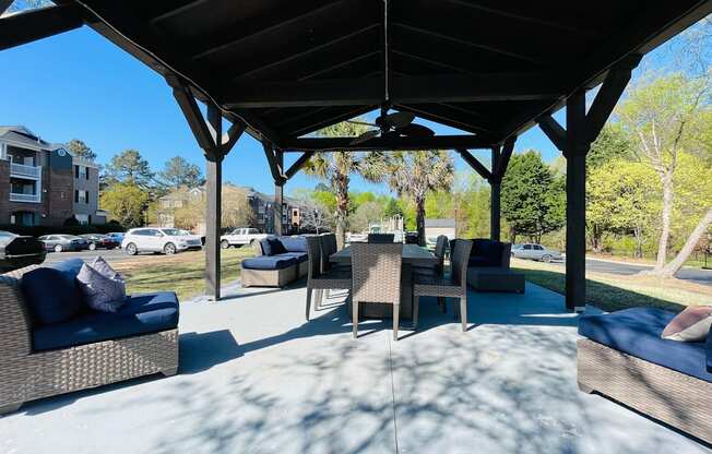 spacious gazebo with outdoor furniture at Palmetto Place, Fort Mill South Carolina