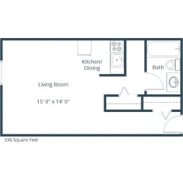 Studio, 1 bath, 336 sqft, $655