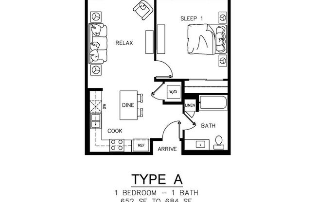 1 bed, 1 bath, 684 sqft, $2,300, Unit 514