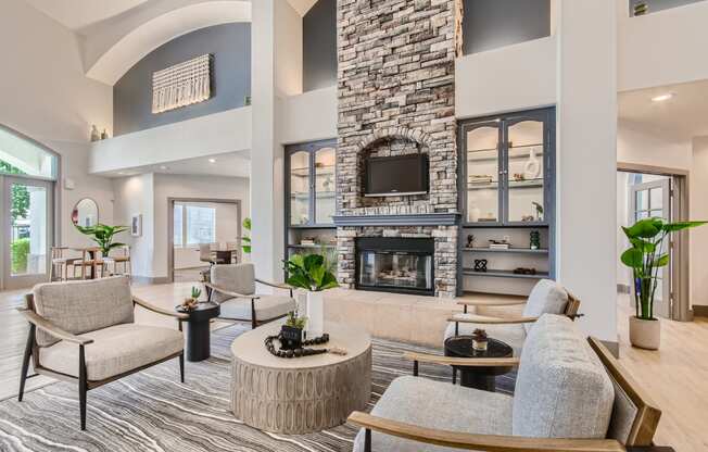 the preserve at ballantyne commons community living room with fireplace