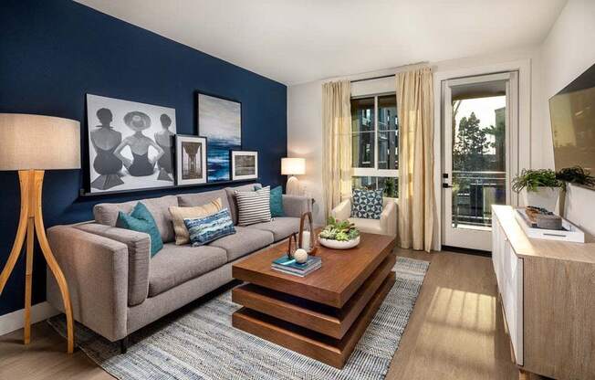 living room at The Lofts at Carlsbad Village, Carlsbad California