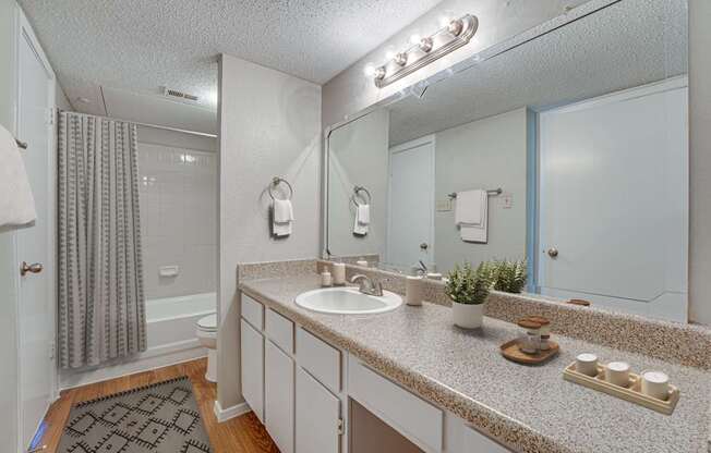 A bathroom with a sink, mirror, and towel rack.