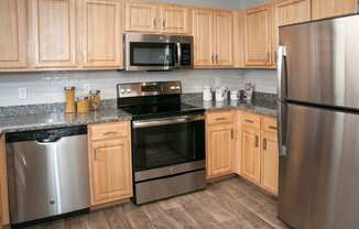 Granite countertops, backsplash, stainless steel appliances!