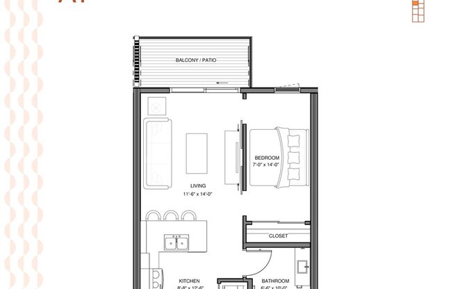 1 bed, 1 bath, 569 sqft, $1,350, Unit 108