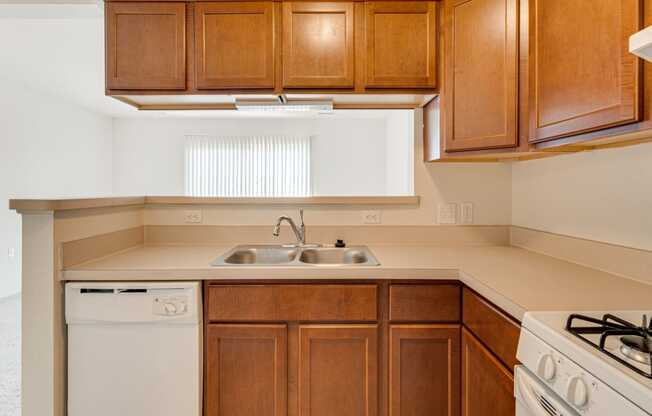 Aster Layout Kitchen Dishwasher at The Harbours Apartments, Michigan 48038