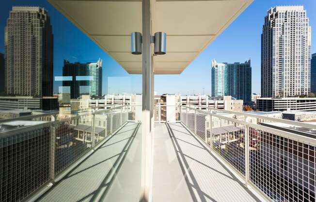 a view of the city from a balcony