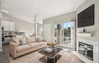 a living room with a couch and a coffee table