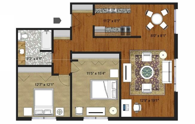 2 beds, 1 bath, 950 sqft, $1,539, Unit 3-106