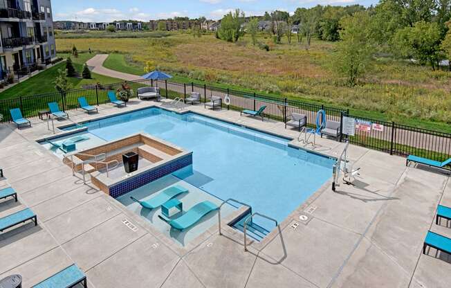 Outdoor pool area at the lafayette apartments, Weidner Real Estate Properties Apartments for rent Fitchburg, WI