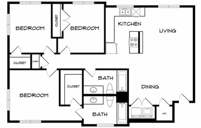 3 beds, 2 baths, 1,134 sqft, $1,595, Unit 914