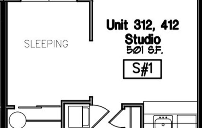 Studio, 1 bath, 501 sqft, $1,600, Unit 412