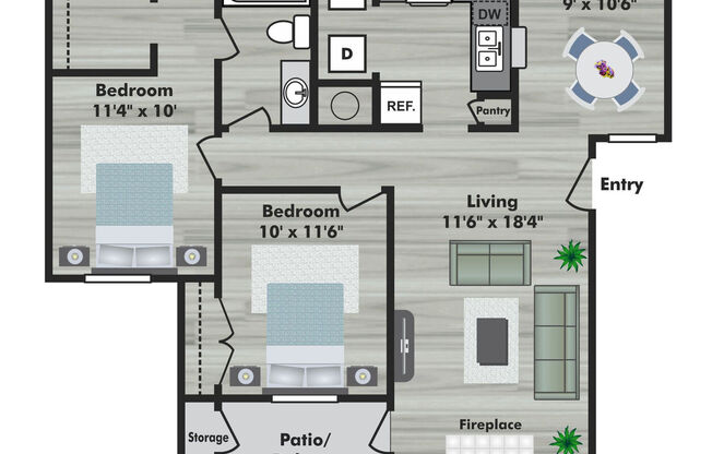 2 beds, 1 bath, 910 sqft, $1,821