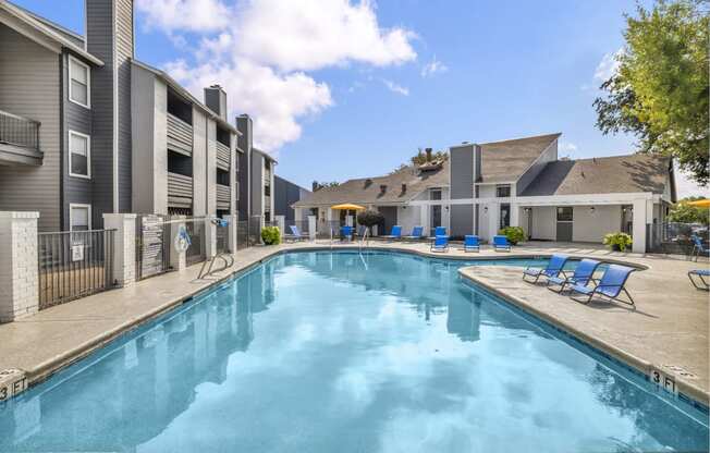 our apartments have a resort style pool with lounge chairs