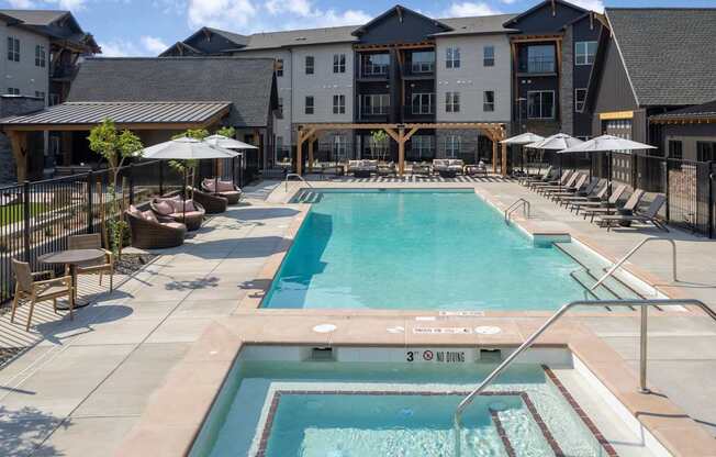 A large swimming pool with a