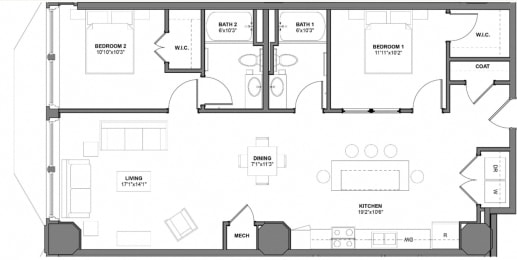 2 beds, 2 baths, 1,204 sqft, $1,050