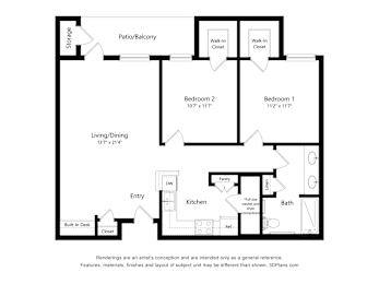 2 beds, 1 bath, 950 sqft, $1,217