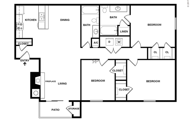 3 beds, 2 baths, 1,261 sqft, $1,509