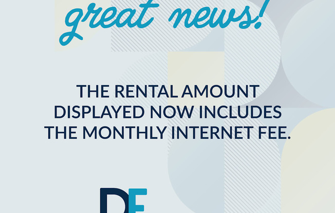 A poster announces that the rental amount now includes the monthly internet fee.
