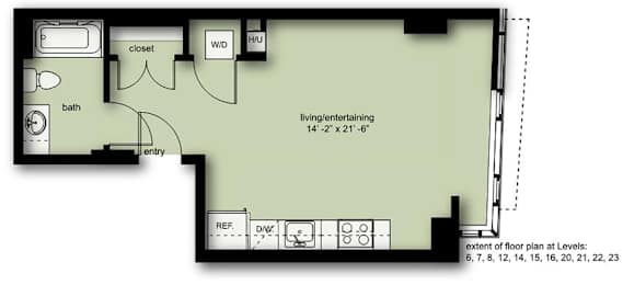 Studio, 1 bath, 501 sqft, $1,829