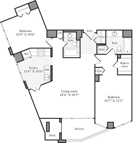 2 beds, 2 baths, 971 sqft, $3,553, Unit 1515