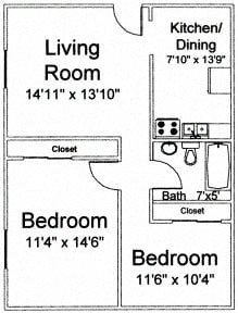 2 beds, 1 bath, 650 sqft, $920