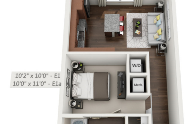 Studio, 1 bath, 570 sqft, $1,351