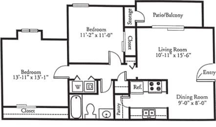 2 beds, 1 bath, 895 sqft, $1,247