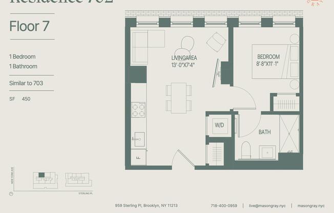 1 bed, 1 bath, 450 sqft, $2,860, Unit 703