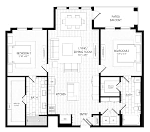 2 beds, 2 baths, 1,243 sqft, $3,514