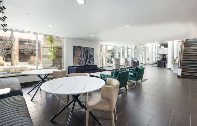 a room with a table and chairs