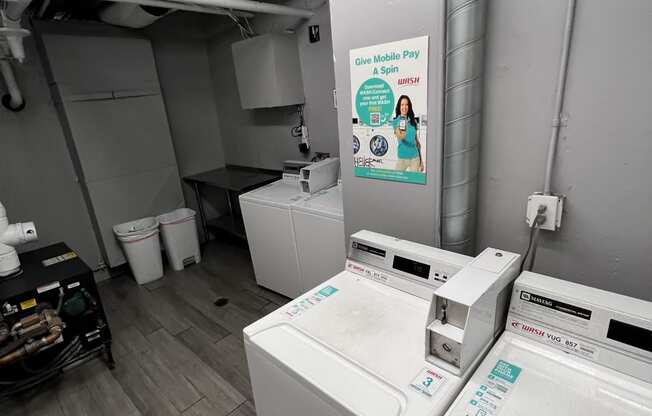 Laundry room at The Carlton apartments in Hollywood, California.