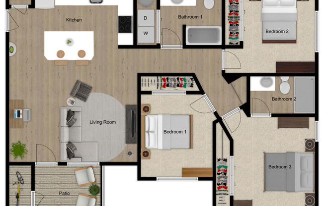 3 beds, 2 baths, 1,225 sqft, $1,950, Unit E202