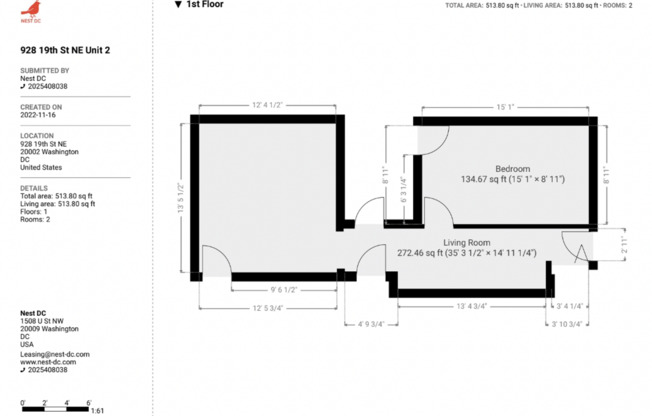 1 bed, 1 bath, 800 sqft, $1,450, Unit Unit 2