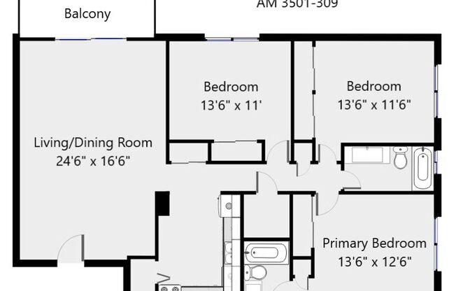 3 beds, 2 baths, 1,285 sqft, $1,630, Unit AM 3501-415