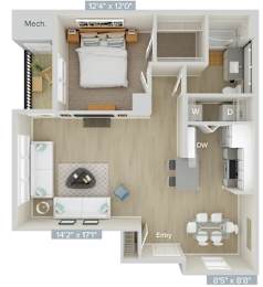 1 bed, 1 bath, 857 sqft, $3,640
