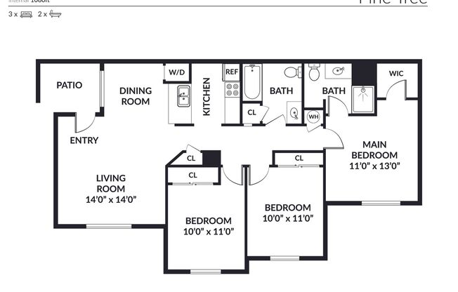 3 beds, 2 baths, 1,082 sqft, $2,045