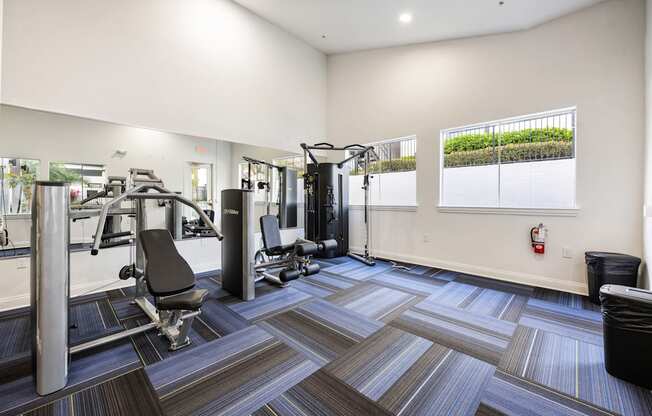 the preserve at ballantyne commons fitness room with weights and cardio equipment