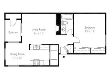 1 bed, 1 bath, 736 sqft, $1,588
