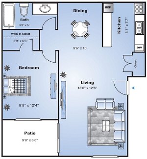 1 bed, 1 bath, 770 sqft, $1,303
