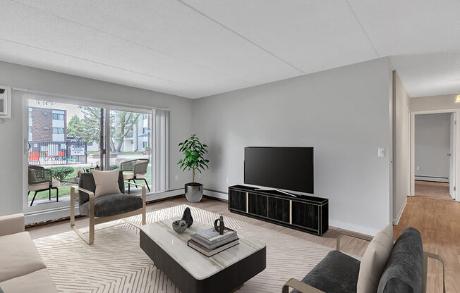 a living room with a couch and a television