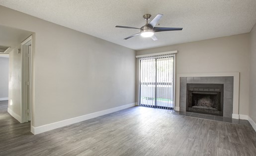 Model living room and patio entrance