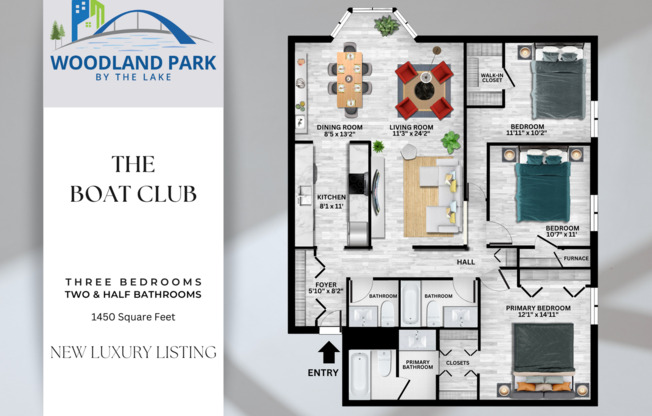 3 beds, 2.5 baths, 1,450 sqft, $2,895, Unit 626-112