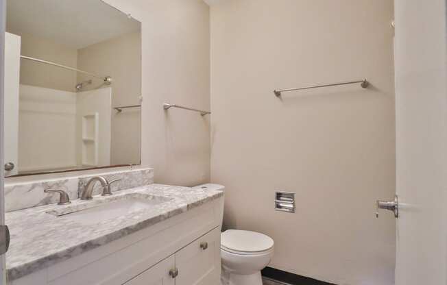 a bathroom with a sink and a toilet and a mirror