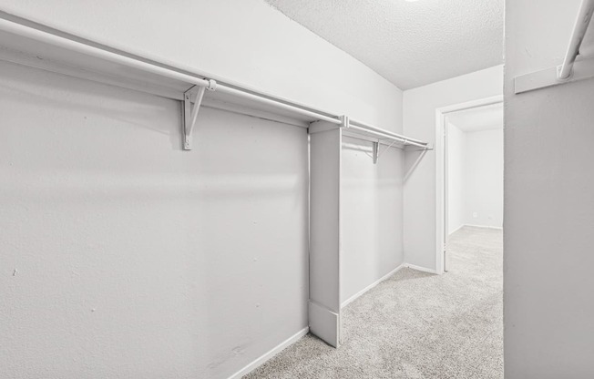 A white room with a carpeted floor and a white wall.