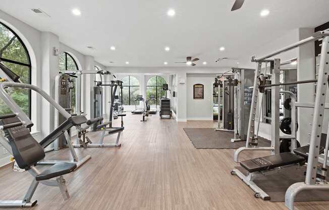 a gym with weights and cardio equipment in a luxury home
