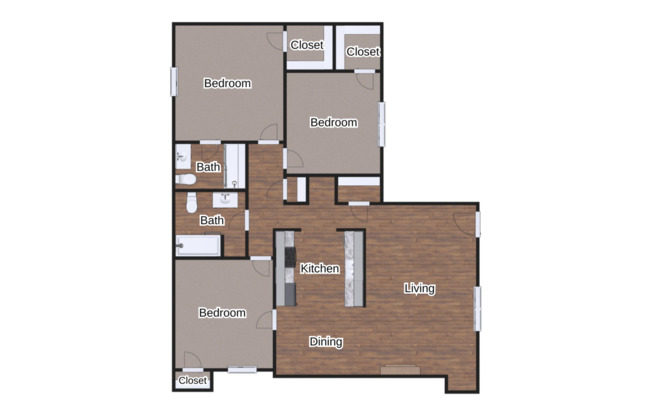 3 beds, 2 baths, 1,295 sqft, $1,110
