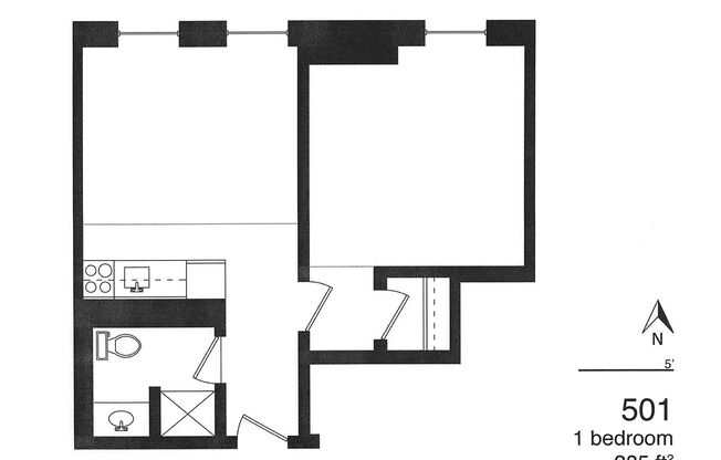 1 bed, 1 bath, 385 sqft, $575, Unit 501
