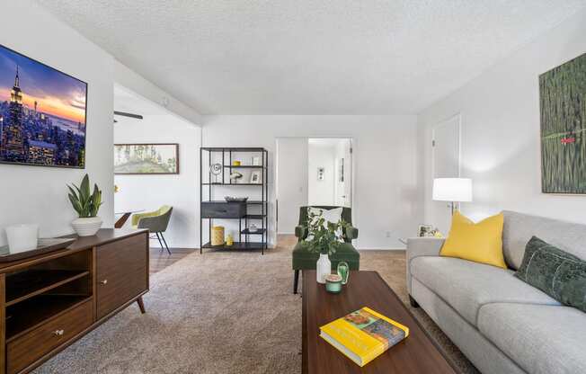 a living room with a couch and a coffee table